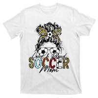 Loud And Proud Soccer Mom Bleached Messy Bun Game Day T-Shirt