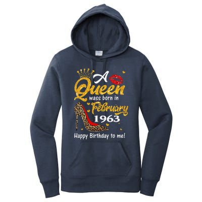 Leopard A Queen Was Born In February 1963 60th Birthday Gift Women's Pullover Hoodie