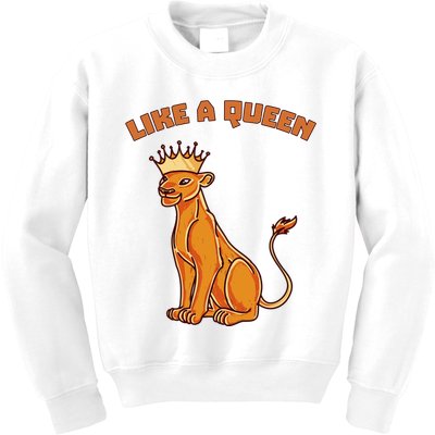 Like A Queen Queen Of The Jungle Lioness Kids Sweatshirt