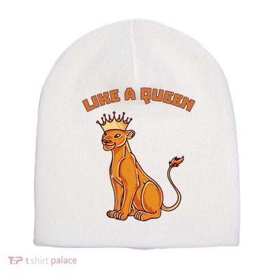 Like A Queen Queen Of The Jungle Lioness Short Acrylic Beanie