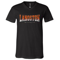 Langston Arch Retro University Athletic Sports V-Neck T-Shirt