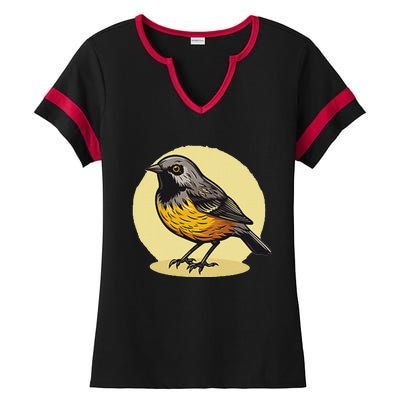 Lovely American Robin Bird In Pocket Ladies Halftime Notch Neck Tee