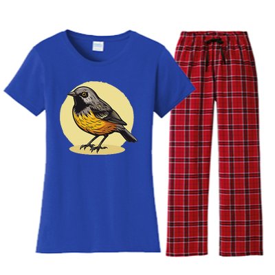 Lovely American Robin Bird In Pocket Women's Flannel Pajama Set