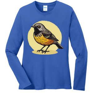 Lovely American Robin Bird In Pocket Ladies Long Sleeve Shirt