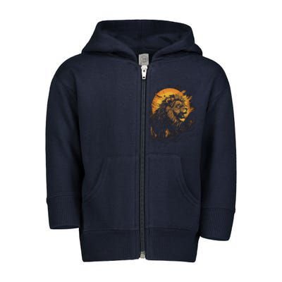 Lion Animal Retro Style Graphic Tee for Boy Girl Toddler Zip Fleece Hoodie