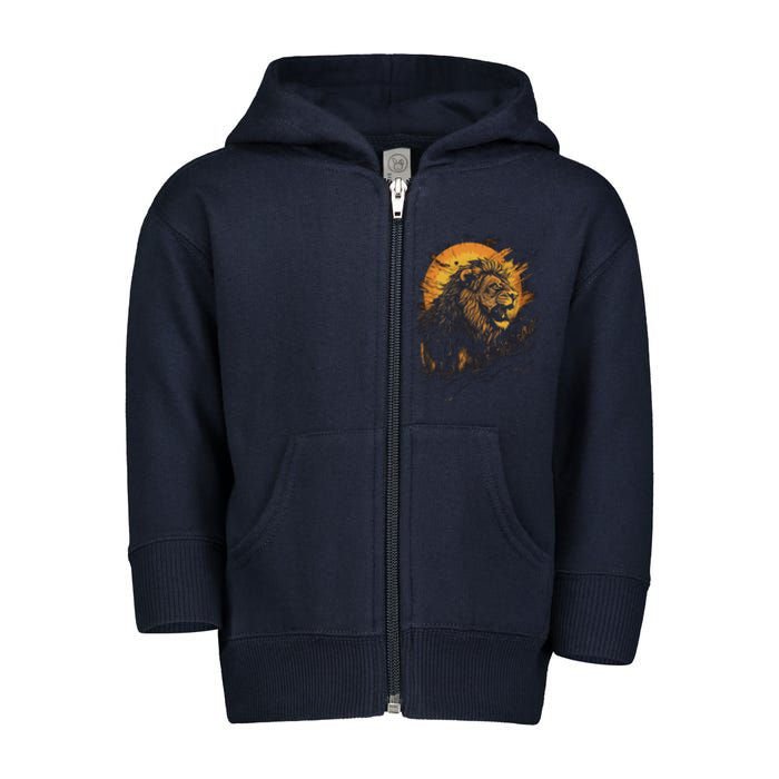 Lion Animal Retro Style Graphic Tee for Boy Girl Toddler Zip Fleece Hoodie