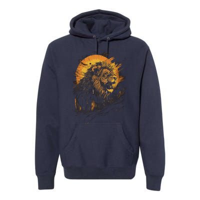 Lion Animal Retro Style Graphic Tee for Boy Girl Premium Hoodie