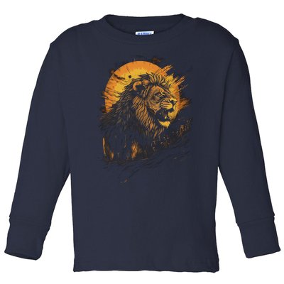 Lion Animal Retro Style Graphic Tee for Boy Girl Toddler Long Sleeve Shirt