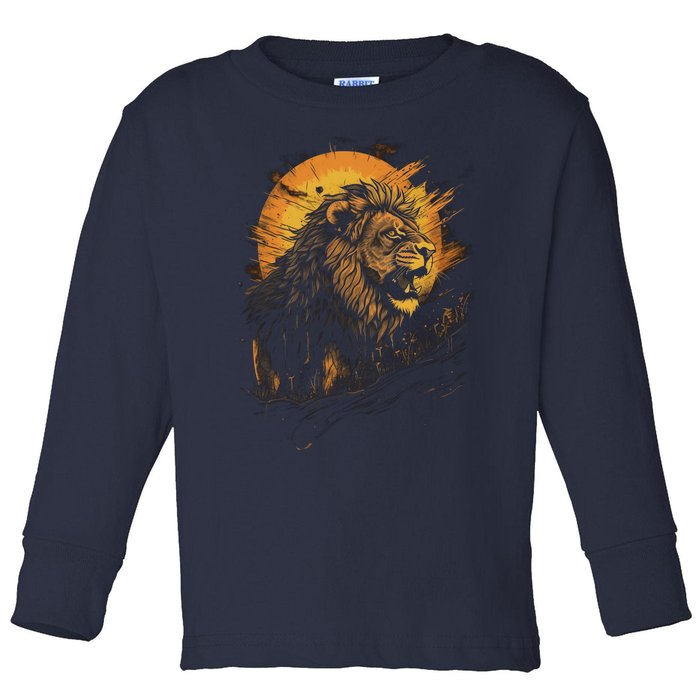 Lion Animal Retro Style Graphic Tee for Boy Girl Toddler Long Sleeve Shirt