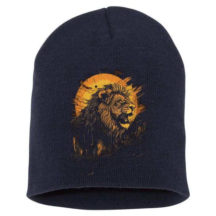 Lion Animal Retro Style Graphic Tee for Boy Girl Short Acrylic Beanie