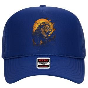 Lion Animal Retro Style Graphic Tee for Boy Girl High Crown Mesh Back Trucker Hat