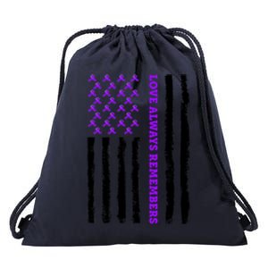 Love Always Remembers Alzheimer's American Flag Drawstring Bag