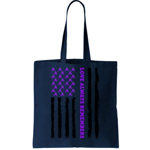 Love Always Remembers Alzheimer's American Flag Tote Bag