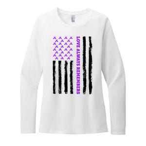 Love Always Remembers Alzheimer's American Flag Womens CVC Long Sleeve Shirt