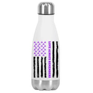 Love Always Remembers Alzheimer's American Flag Stainless Steel Insulated Water Bottle