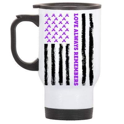 Love Always Remembers Alzheimer's American Flag Stainless Steel Travel Mug