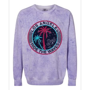 Los Angeles Ride The Waves And Surfing Colorblast Crewneck Sweatshirt