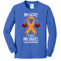 Leukemia Awareness Remembrance Hero Is Now My Angel Gift Kids Long Sleeve Shirt