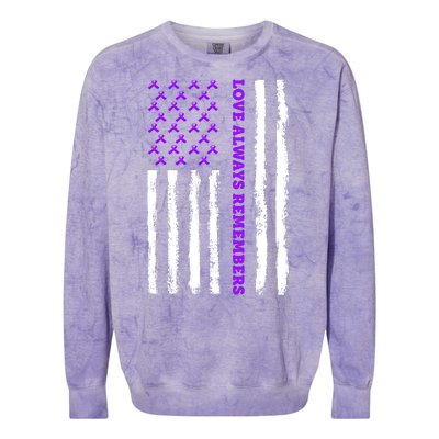 Love Always Remembers Alzheimer's American Flag Colorblast Crewneck Sweatshirt