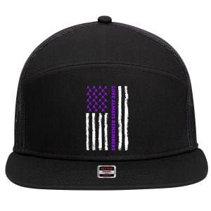 Love Always Remembers Alzheimer's American Flag 7 Panel Mesh Trucker Snapback Hat