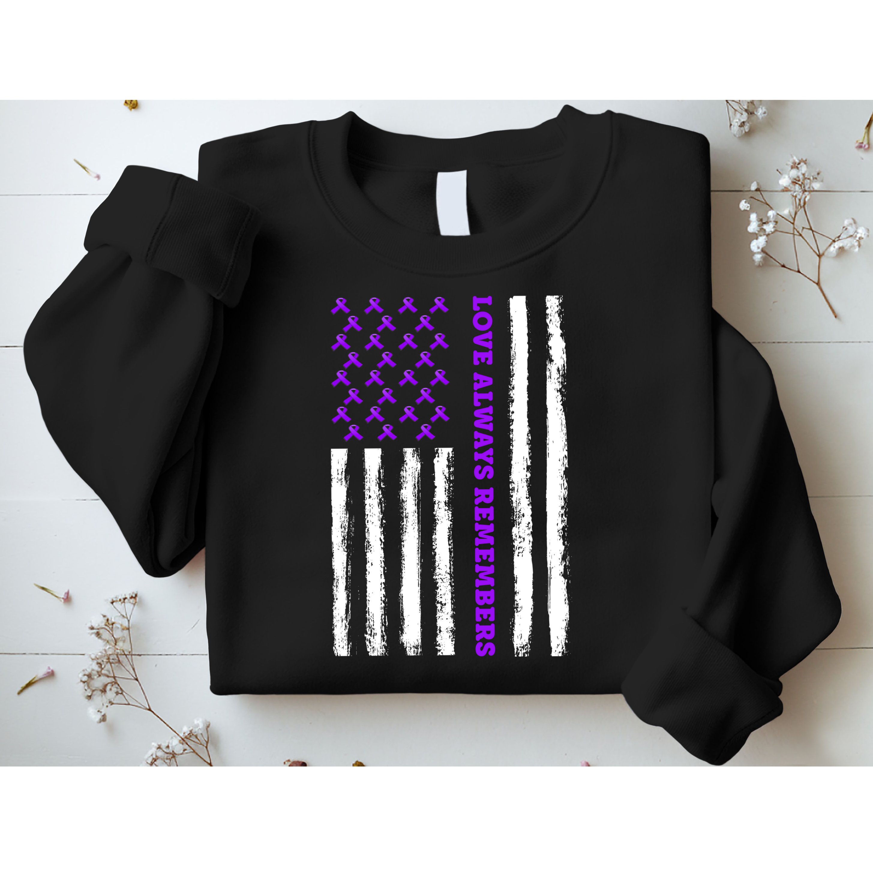 Love Always Remembers Alzheimer's American Flag Sweatshirt