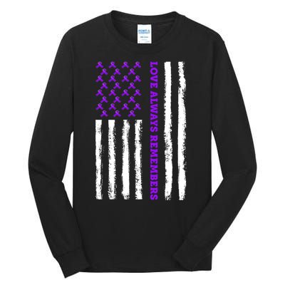 Love Always Remembers Alzheimer's American Flag Tall Long Sleeve T-Shirt