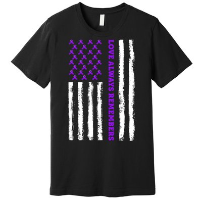 Love Always Remembers Alzheimer's American Flag Premium T-Shirt