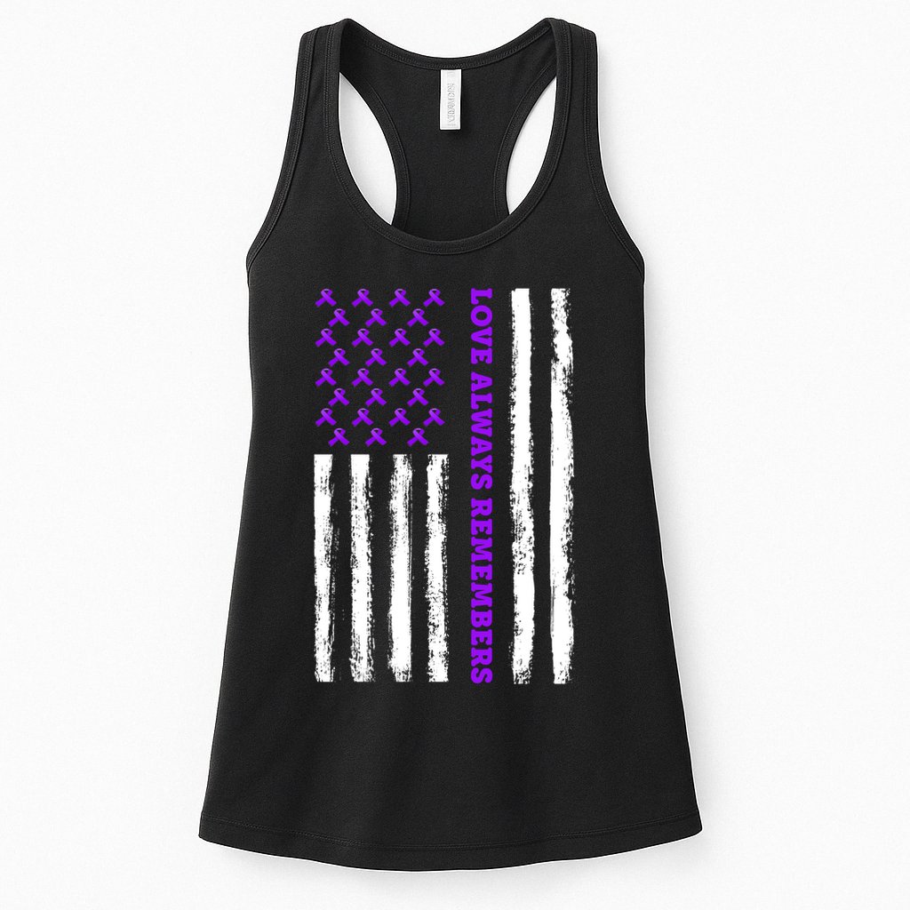 Love Always Remembers Alzheimer's American Flag Womens Tank Top