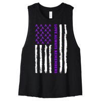 Love Always Remembers Alzheimer's American Flag Women's Racerback Cropped Tank