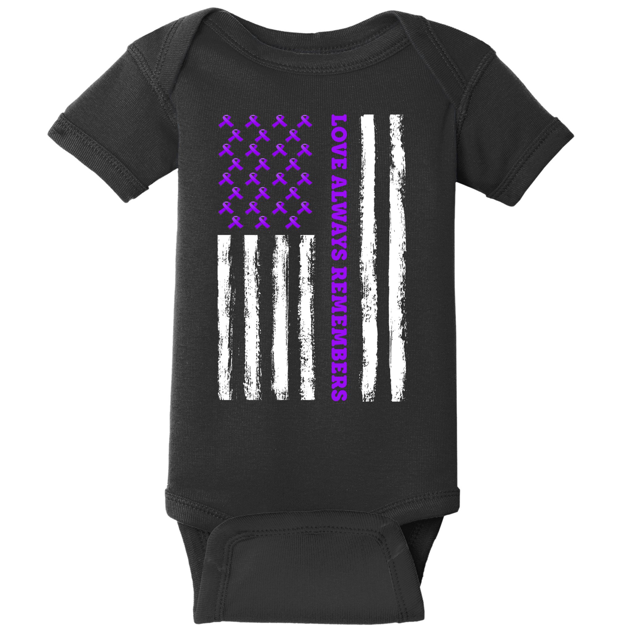 Love Always Remembers Alzheimer's American Flag Baby Bodysuit
