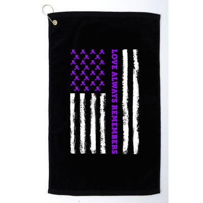 Love Always Remembers Alzheimer's American Flag Platinum Collection Golf Towel