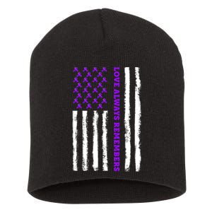 Love Always Remembers Alzheimer's American Flag Short Acrylic Beanie