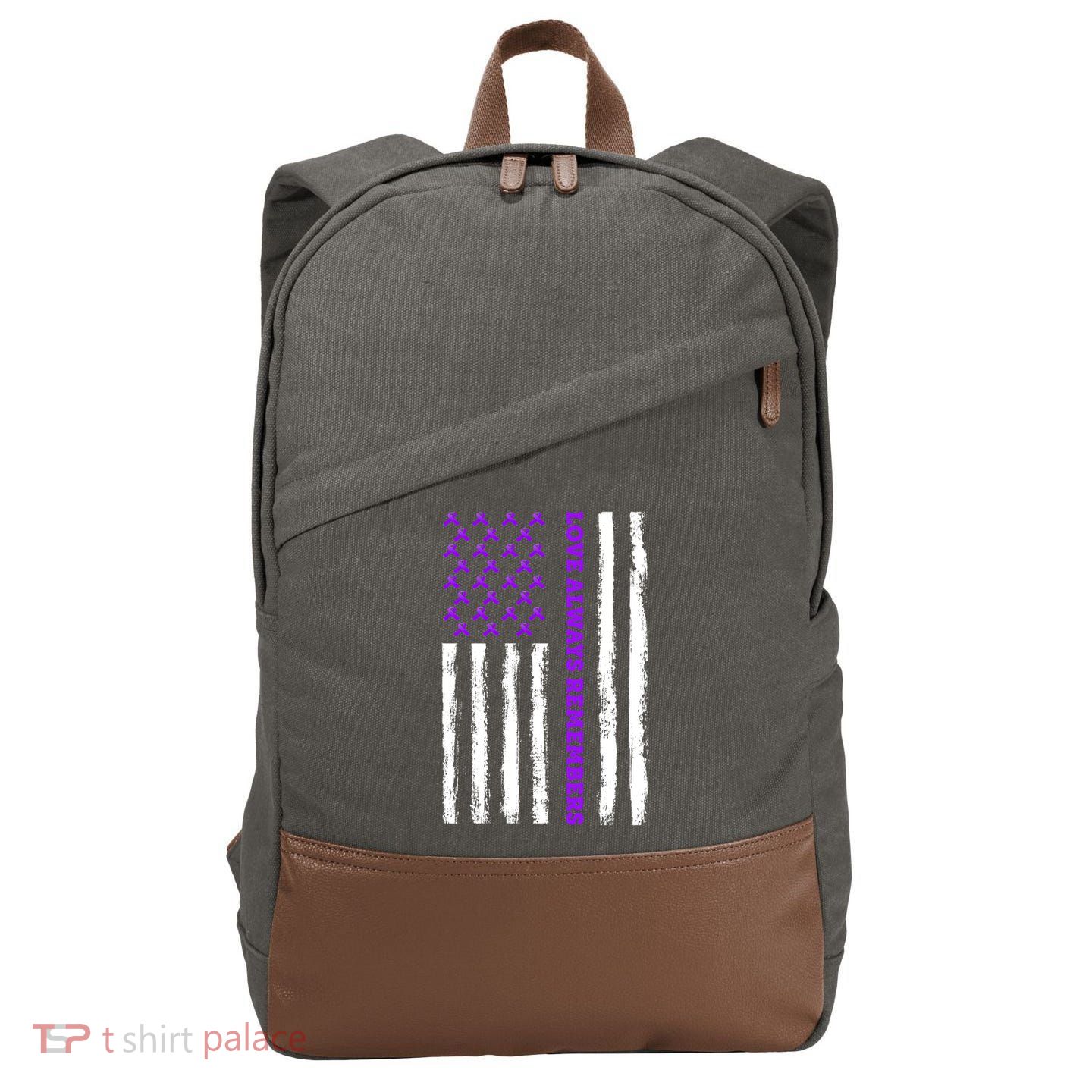 Love Always Remembers Alzheimer's American Flag Cotton Canvas Backpack