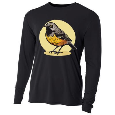 Lovely American Robin Bird In Pocket Cooling Performance Long Sleeve Crew