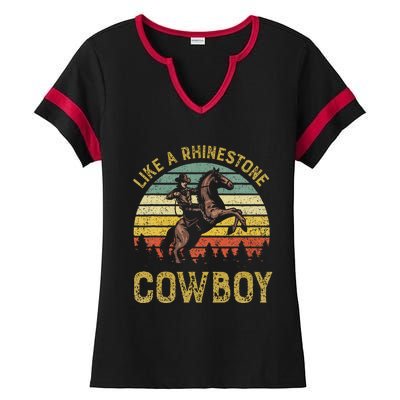 Like A Rhinestone Cowboy Vintage Western Rodeo Country Music Ladies Halftime Notch Neck Tee