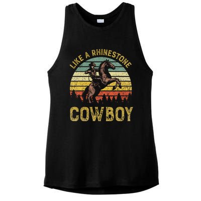 Like A Rhinestone Cowboy Vintage Western Rodeo Country Music Ladies PosiCharge Tri-Blend Wicking Tank