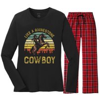 Like A Rhinestone Cowboy Vintage Western Rodeo Country Music Women's Long Sleeve Flannel Pajama Set 