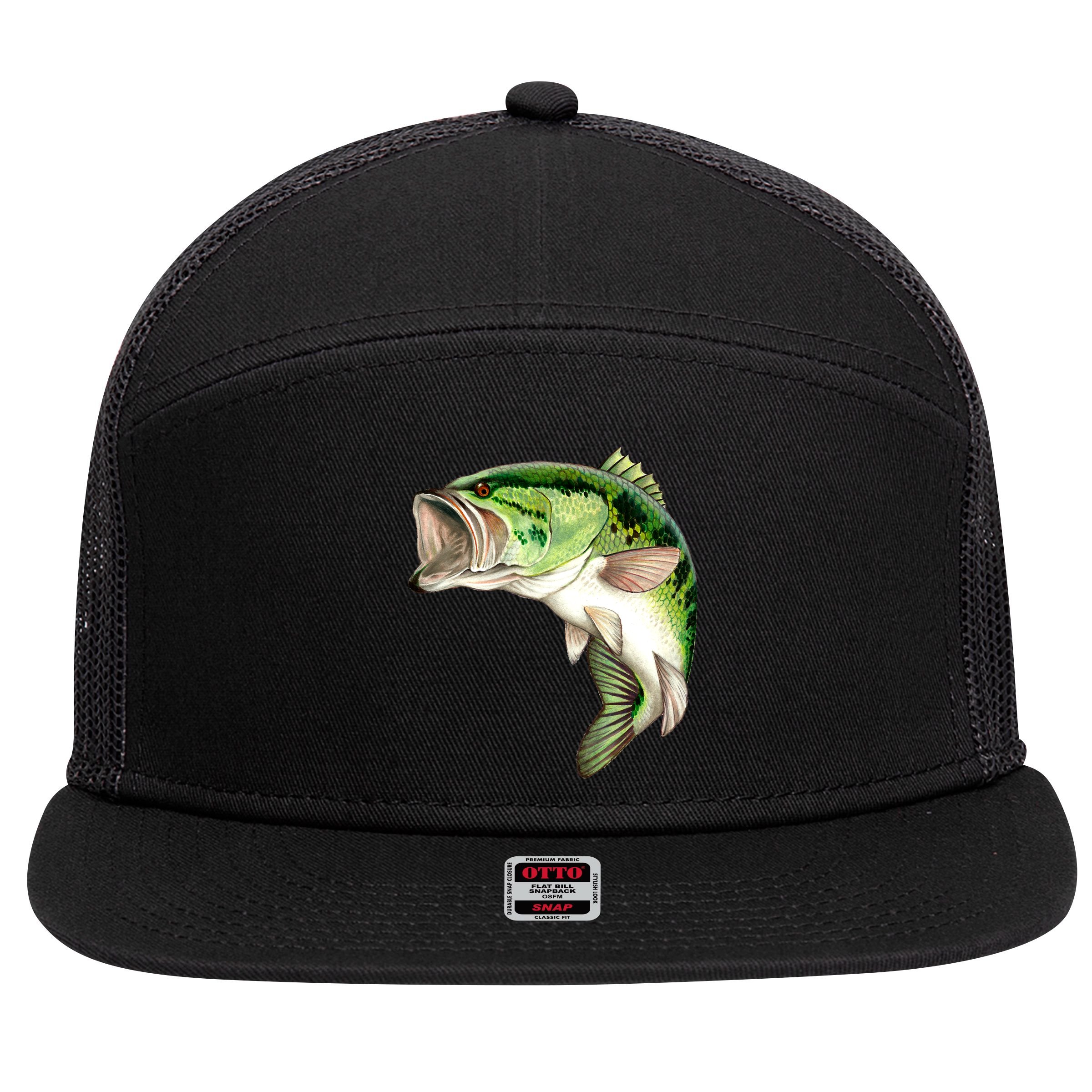 Largemouth Bass Swimming 7 Panel Mesh Trucker Snapback Hat
