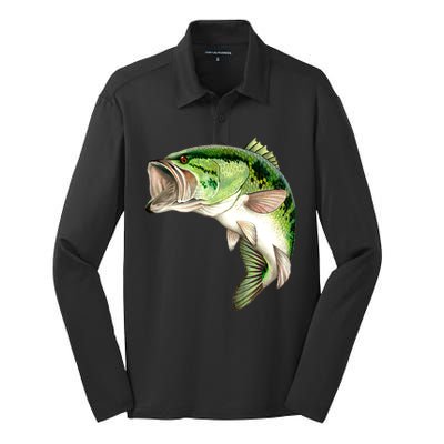 Largemouth Bass Swimming Silk Touch Performance Long Sleeve Polo