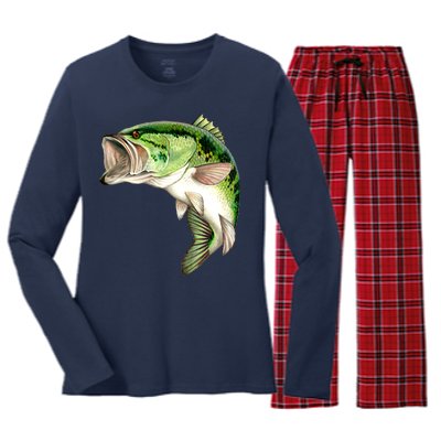 Largemouth Bass Swimming Women's Long Sleeve Flannel Pajama Set 