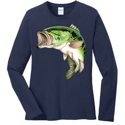 Largemouth Bass Swimming Ladies Long Sleeve Shirt