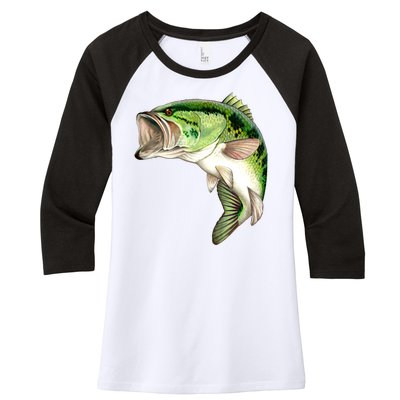 Largemouth Bass Swimming Women's Tri-Blend 3/4-Sleeve Raglan Shirt