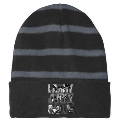 Larry Curly Moe Three Stooges Striped Beanie with Solid Band