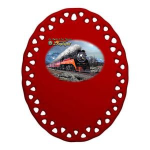 Larry Grossman - Daylight In Winter Train Ceramic Oval Ornament