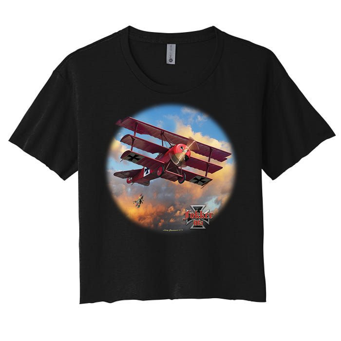 Larry Grossman - Fokker Tri-Plane Women's Crop Top Tee