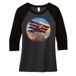 Larry Grossman - Fokker Tri-Plane Women's Tri-Blend 3/4-Sleeve Raglan Shirt