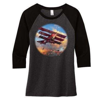 Larry Grossman - Fokker Tri-Plane Women's Tri-Blend 3/4-Sleeve Raglan Shirt