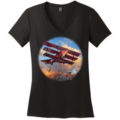 Larry Grossman - Fokker Tri-Plane Women's V-Neck T-Shirt