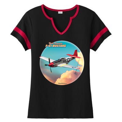 Larry Grossman - P-51 Mustang Plane Ladies Halftime Notch Neck Tee