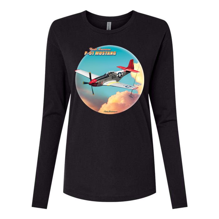 Larry Grossman - P-51 Mustang Plane Womens Cotton Relaxed Long Sleeve T-Shirt